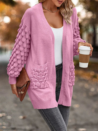 Patchwork Knit Pocket Cardigan Coat for Loose High Street Oversized Sweater Knitwear Outwear