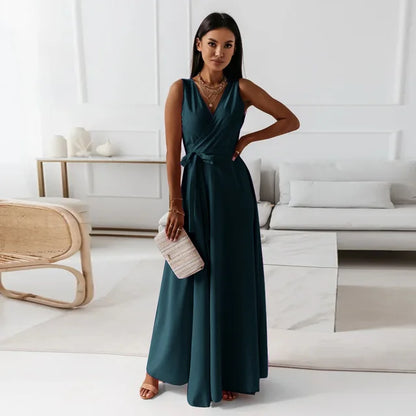 Dresses for White Sleeveless Loose V Neck Color Long Dresses Party Evening Robe Vestidos