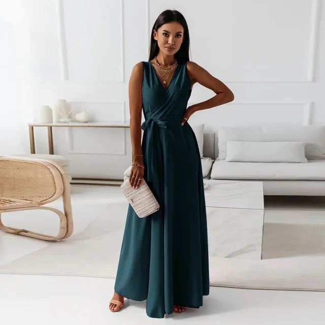 Dresses for White Sleeveless Loose V Neck Color Long Dresses Party Evening Robe Vestidos