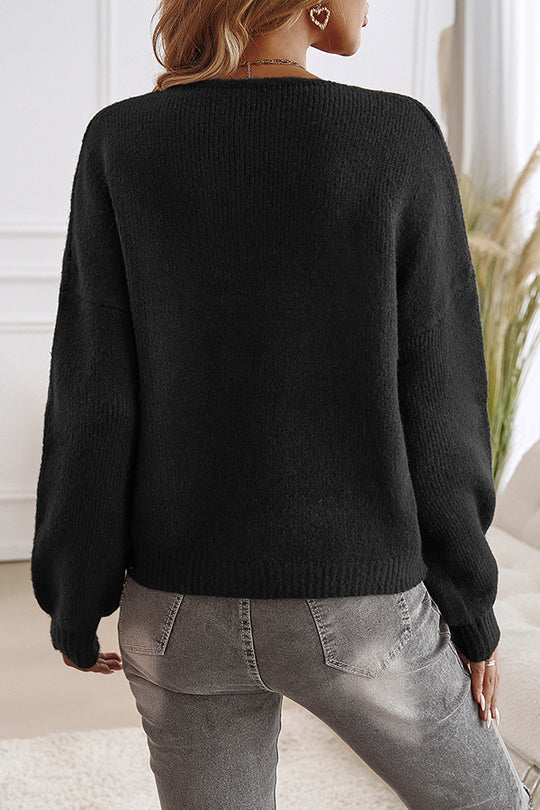 Color Loose Lace-up Knitted Sweater