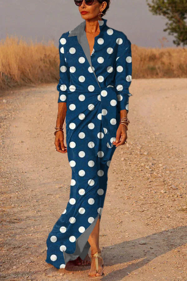 Red Satin Wrap Shirt Maxi Dress Qb034