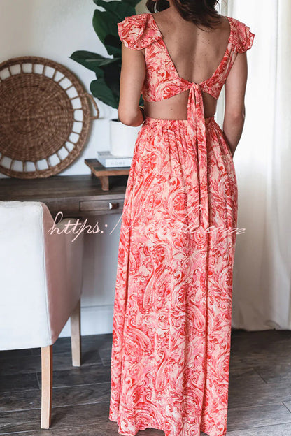 Boldest Bloom Printed Ruffle Sleeve Cutout Maxi Dress