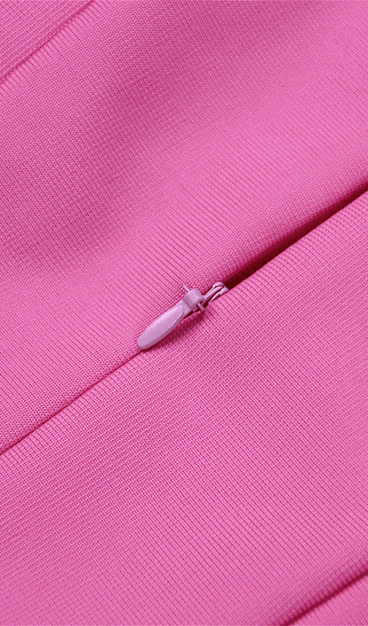 Stretch Long Sleeves Mini Dress in Hyper Pink