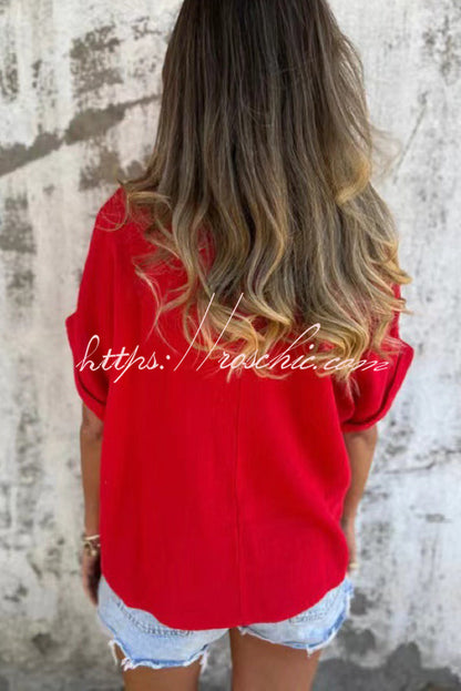 Linen Blend Crew Neck Short Sleeve Loose T-shirt