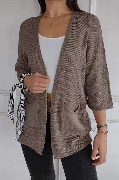 Color Loose Long Sleeve Pocket Knitted Cardigan
