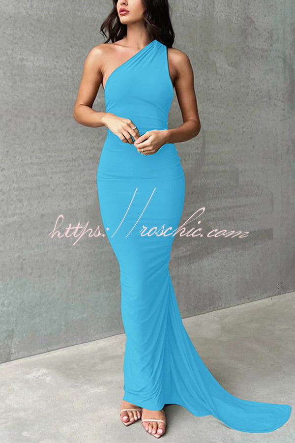 Backless Pleated Slim Color Sleeveless Maxi Dress