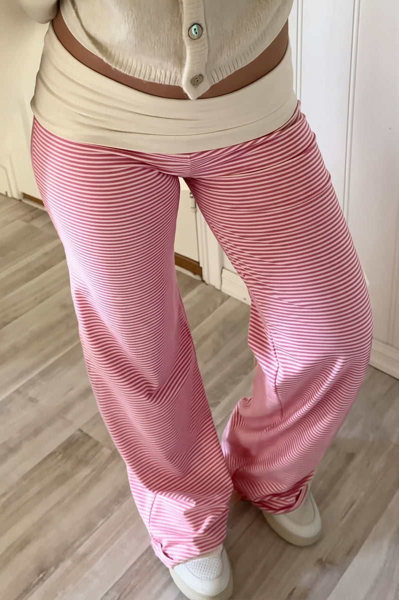 Fold Waist Stripe Knit Straight Pants