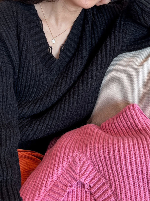 Urban Fuchsia V-neck Long Sleeve Knit Sweater An1046