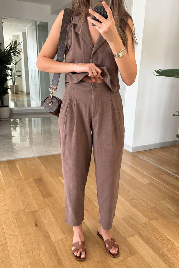 Lapel Vest \u0026 Pants Cotton Linen Two-piece Set