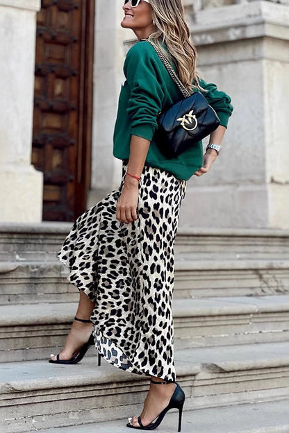 Leopard Print Elastic A-line Skirt