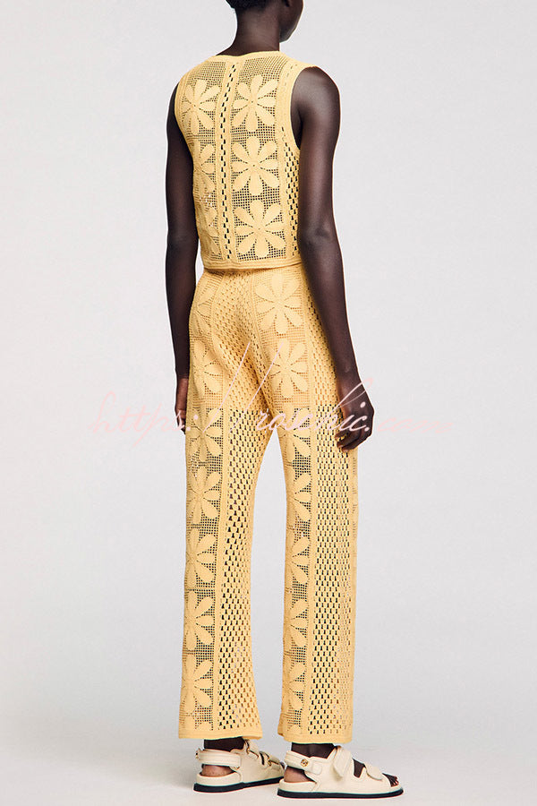 Embroidered Hollow Elastic Waist Wide-leg Pants