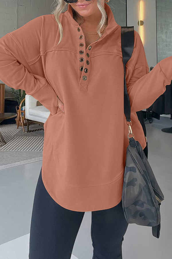 Half Neck Thumbhole Cuff Pullover Sweatshirt