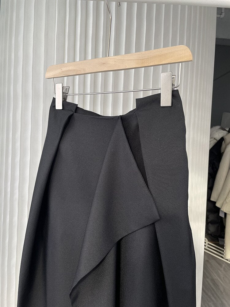 4.29modern Royal Blue Irregular Pleated Patchwork Skirt