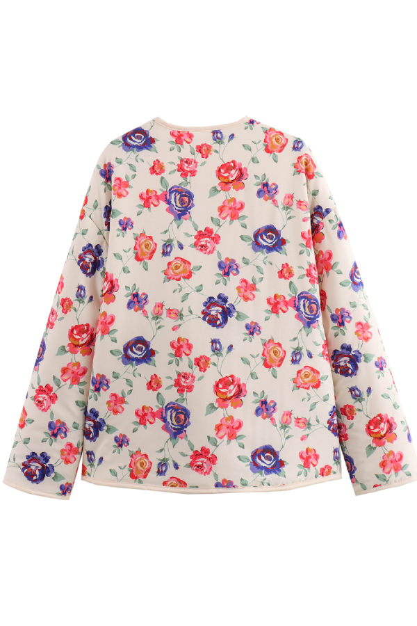 Street V-neck Loose Cardigan Print Cotton Coat for