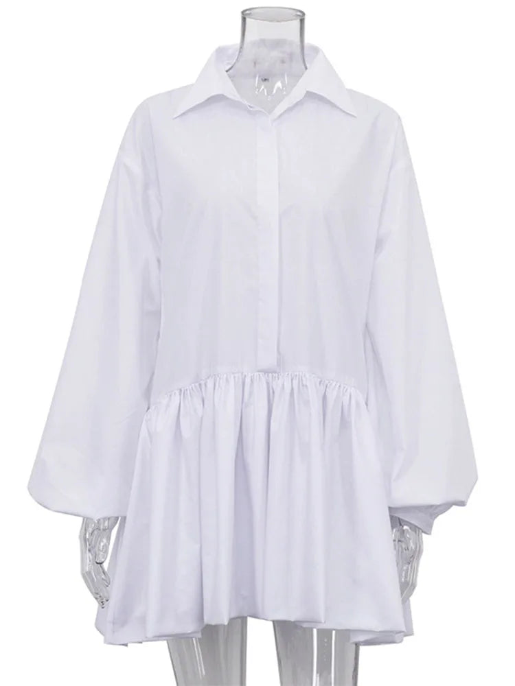 Folds Slim Mini Dresses for Lapel Loose Vestido Para Mujer Autumn Dress Woman