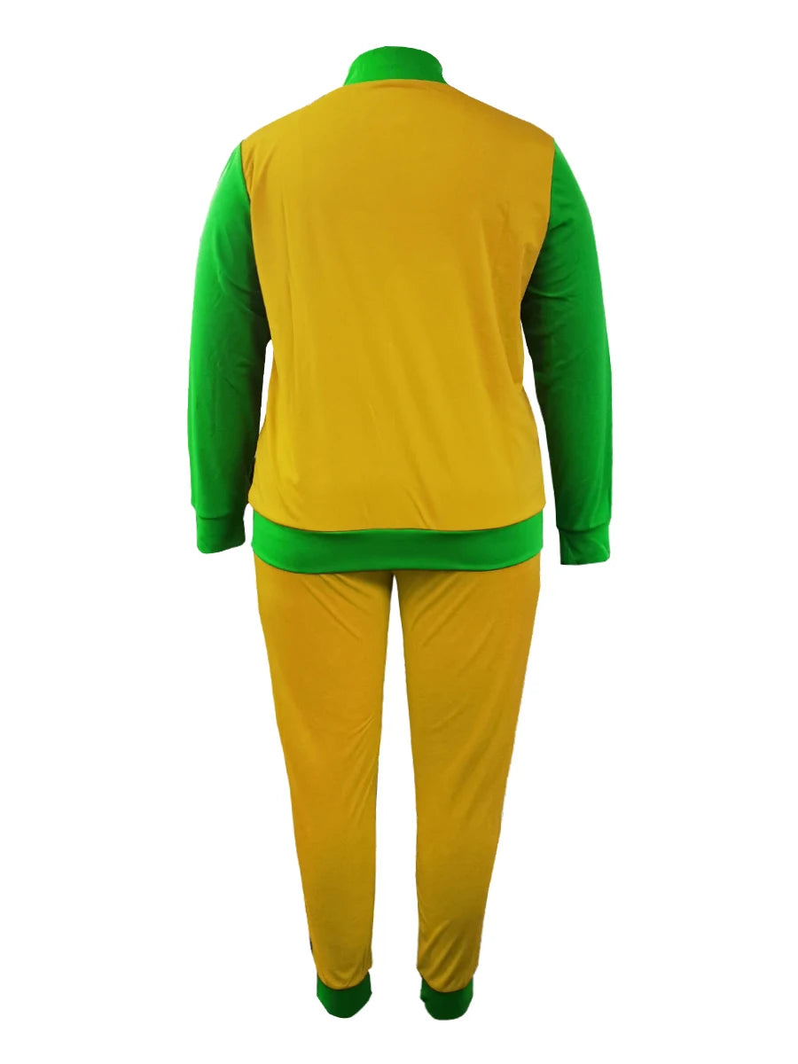 Zipper Design Patchwork Pants Set Color Block Mandarin Collar Tracksuits Long Sleeve Two Pieces Outfits
