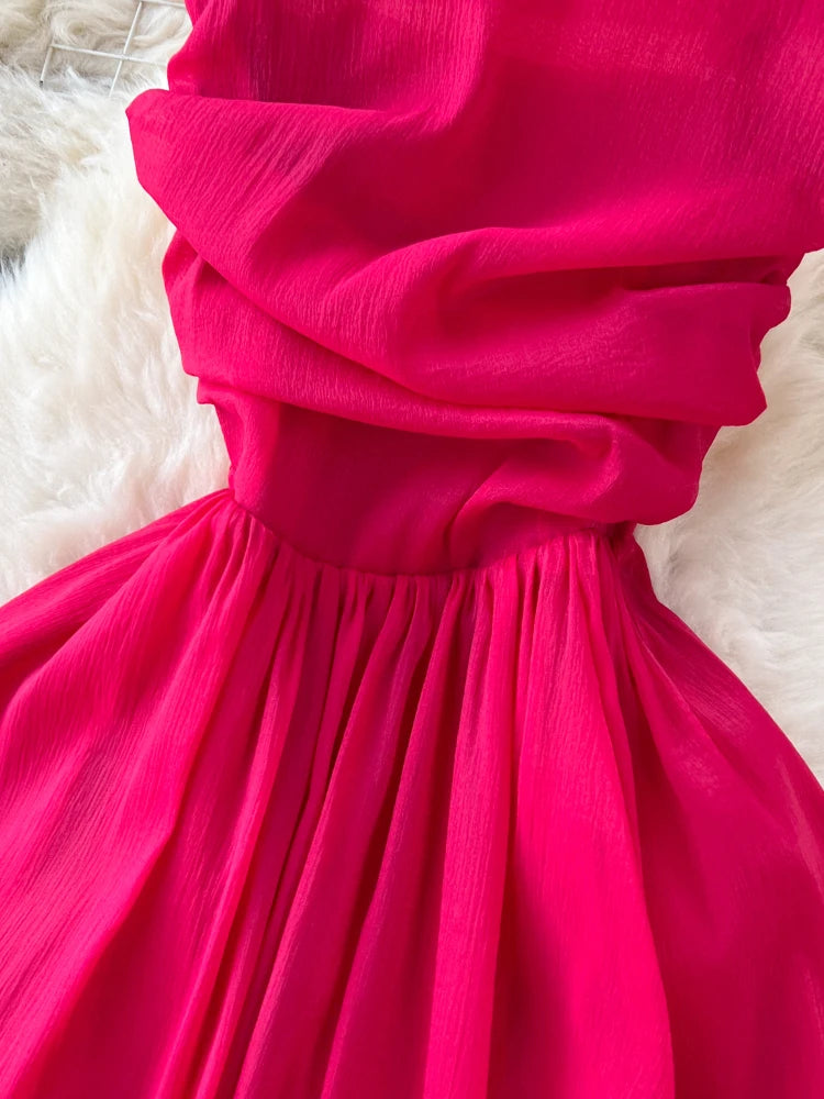 Beach Dress Summer Pleated Strapless Long Dresses Slim A-line Backless Long Robe Vestidos
