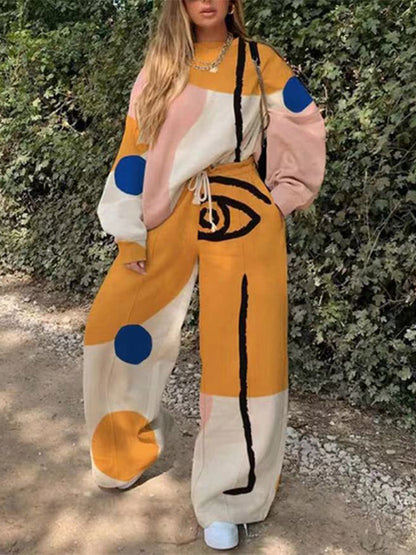 Printed Sweatshirt Pants Long Set