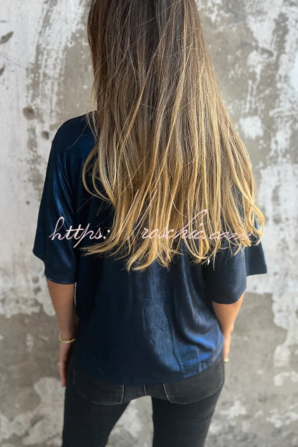 Metallic Color Round Neck Short-sleeved Loose T-shirt