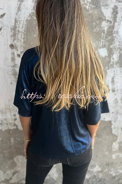 Metallic Color Round Neck Short-sleeved Loose T-shirt