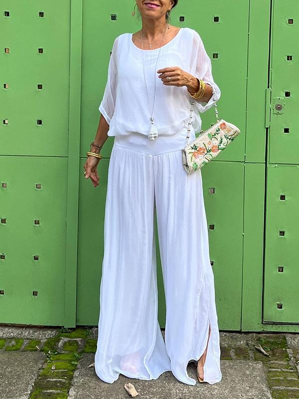 Esmeralda – Chiffon Wide-leg Pants Two-piece Set