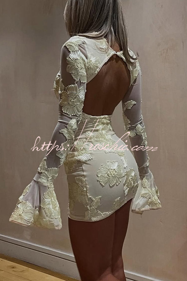Embroidery Round Neck Long Sleeve Slim Fit Mini Dress