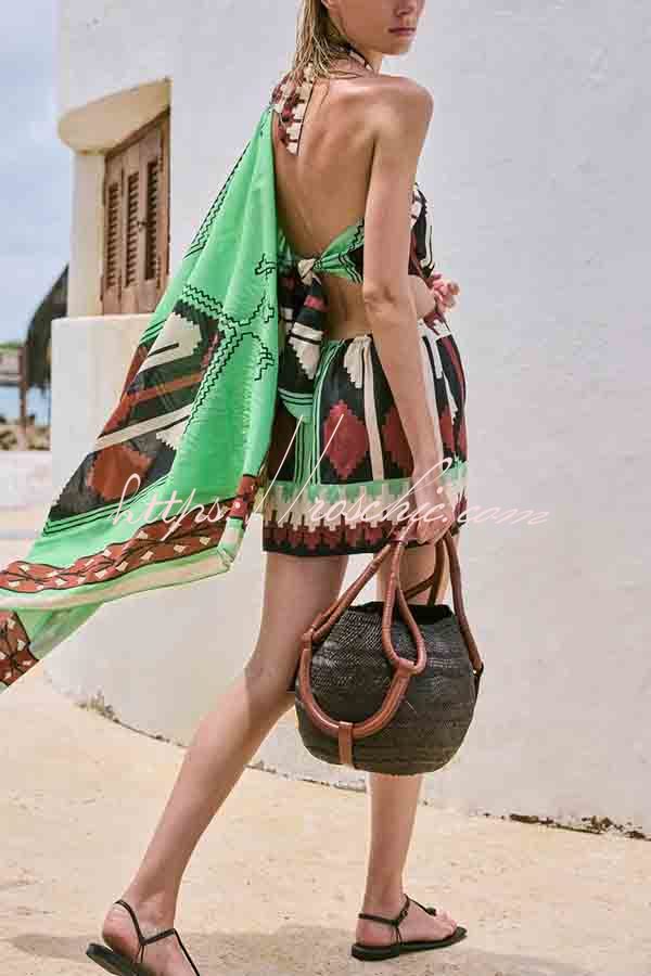 Unique Print Halter Backless Holiday Mini Dress