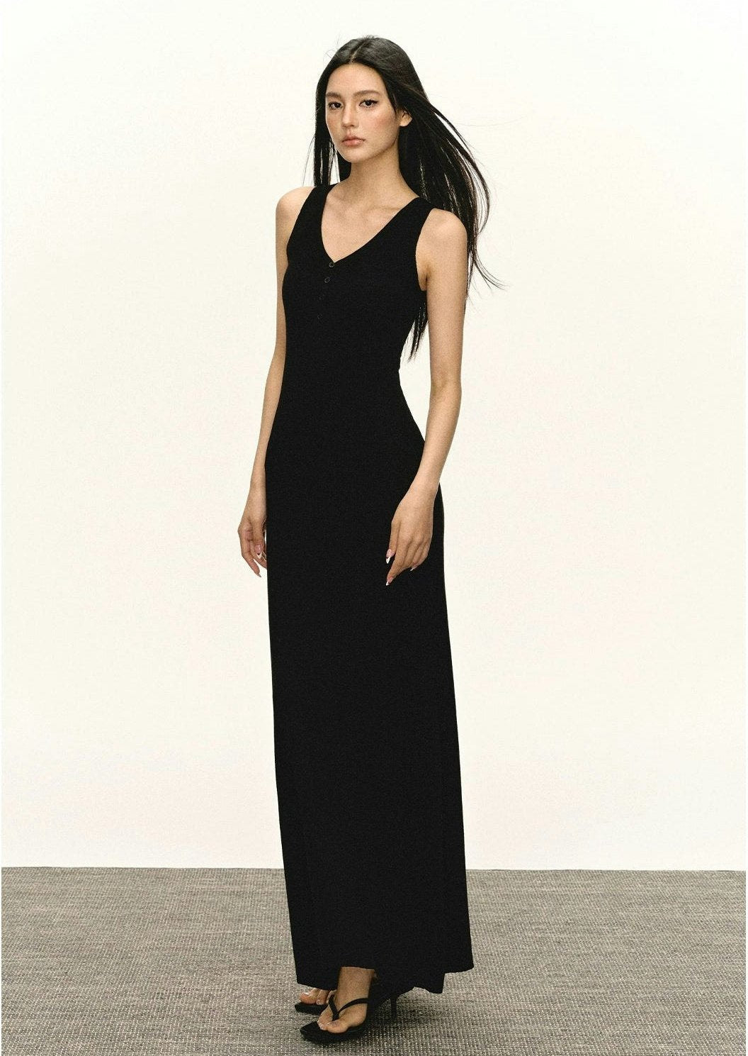 V-neck Button Detail Maxi Dress