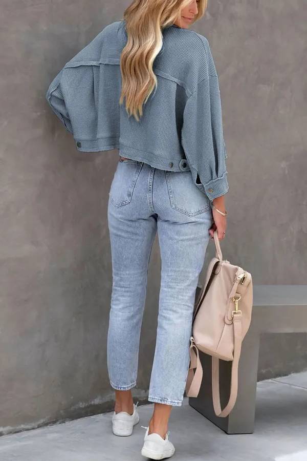 Waffle Cardigan Short Top Jacket