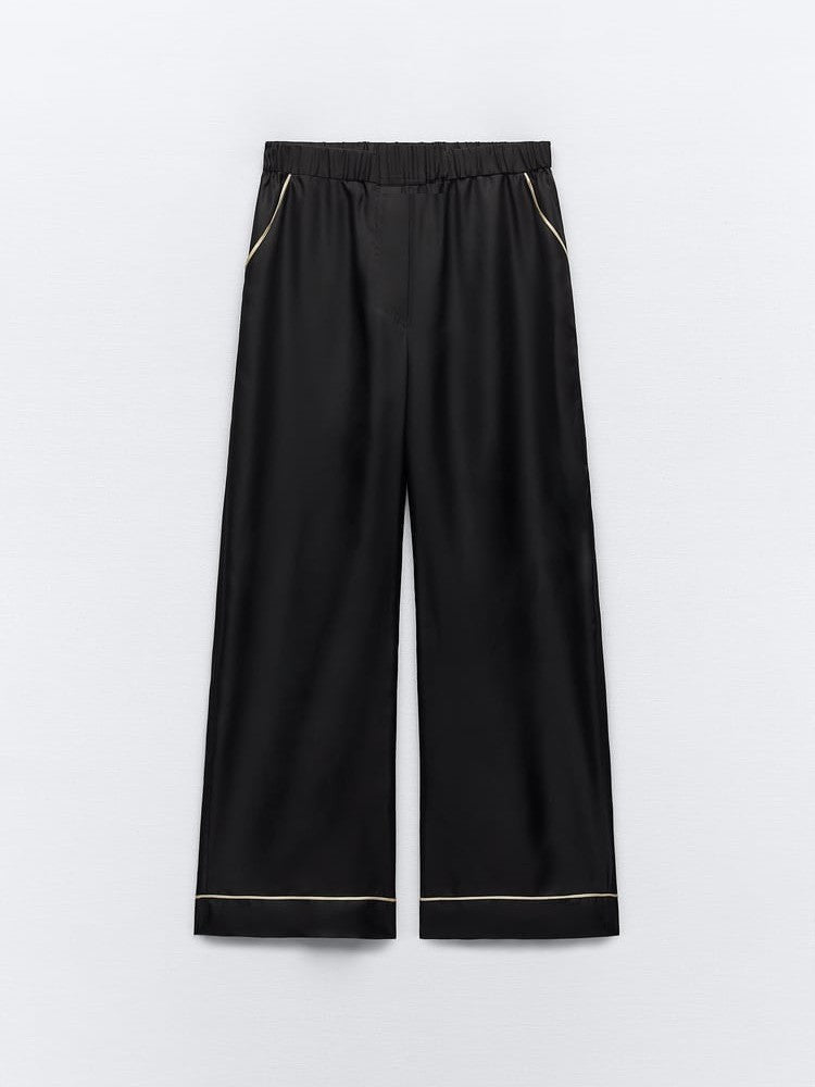 Oversized Fit Black Satin Silk Shirt & Pyjamas Pants Coord Set