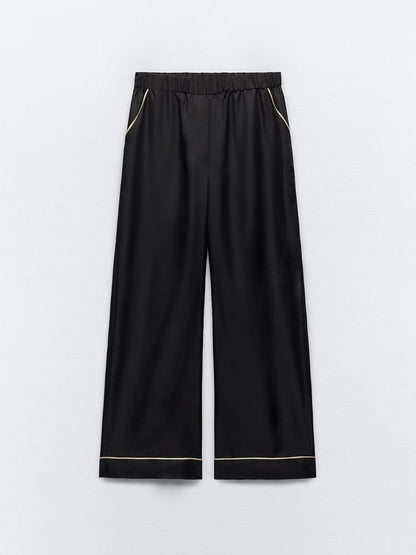 Oversized Fit Black Satin Silk Shirt & Pyjamas Pants Coord Set