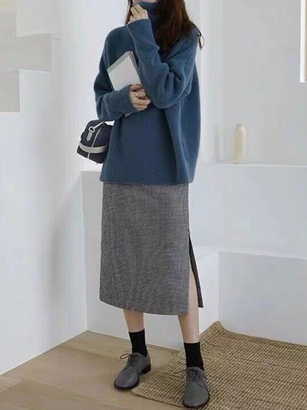 Street Loose Camel High-neck Long Sleeves Sweater Qx009
