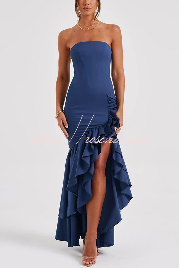 Off-shoulder Slim Fit Irregular Hem Maxi Dress