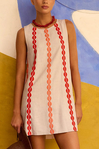 Unique Printed Round Neck Sleeveless Loose Mini Dress