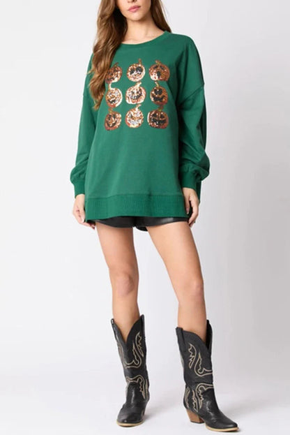 Halloween Pumpkin Sequin Loose Sweatshirt