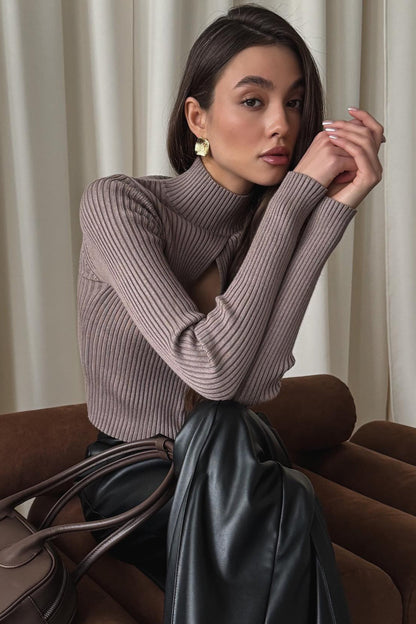 Turtleneck Openworks Knit Pullover Sweater