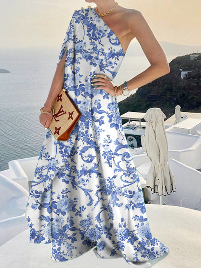 Stylish and Color Loose One-shouldered Maxi Dress