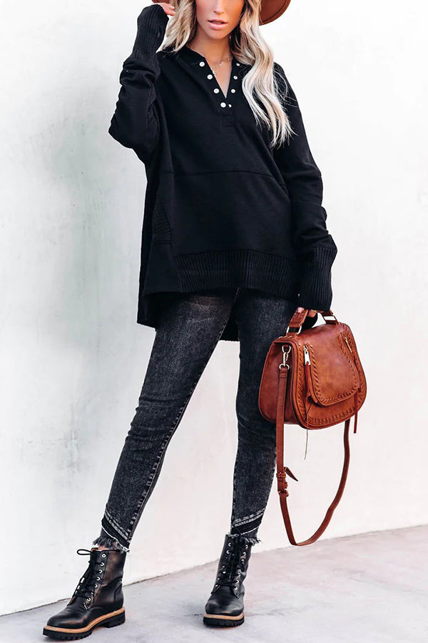 New V-neck Hooded Irregular Sweater