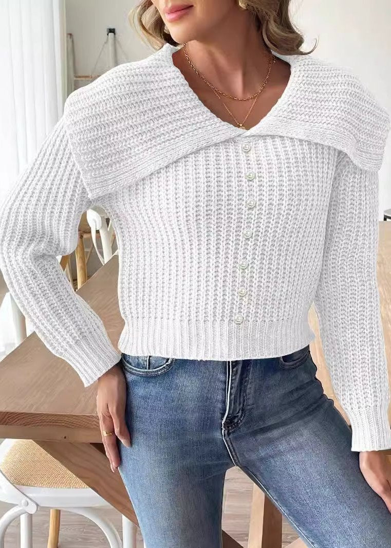 Short Beaded Lapel Sweater - & Stylish