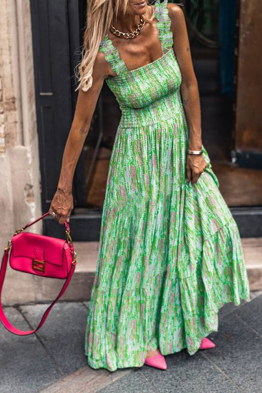 Green-french Sleeveless Suspender Skirt