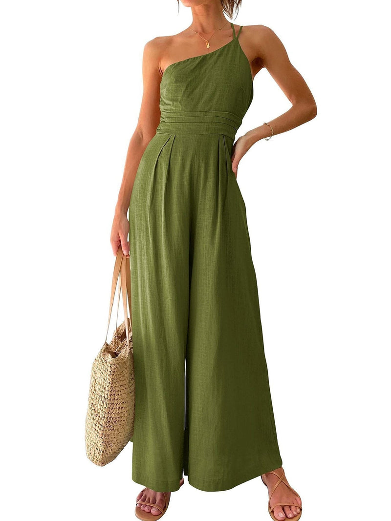 Sling Waist Pocket Straight Sleeveless Jumpsuit