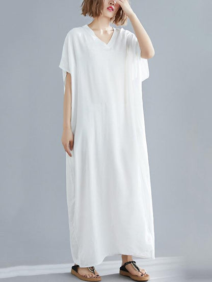 9 Colors Loose Color V-neck Maxi Dress