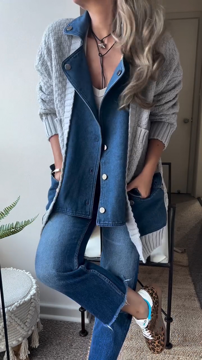 Collar Patchwork Knitted Coat