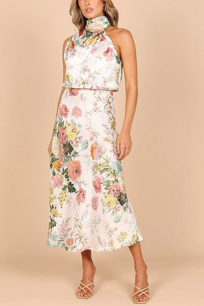 Wine Country Dates Halter Neck Elastic Waist Maxi Dress