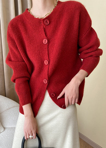 Loose Red Button Knit Coats Fall Af1036