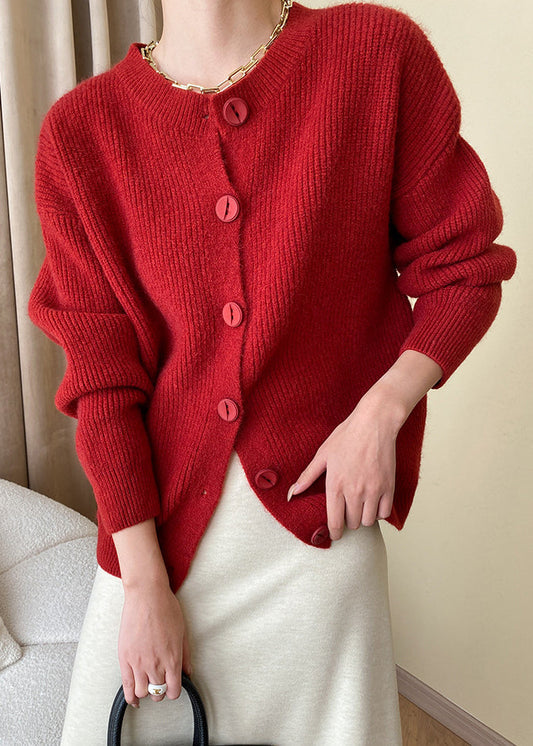 Loose Red Button Knit Coats Fall Af1036