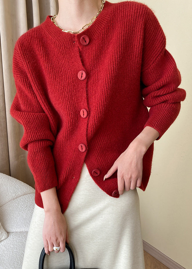 Loose Red Button Knit Coats Fall Af1036