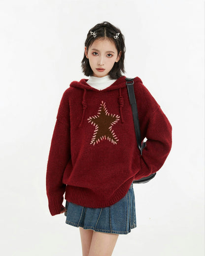 Oversized Star Patch Knit Sweater