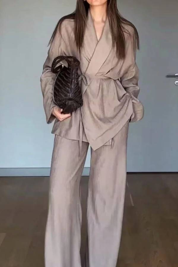 Color Lappel Top \u0026 Pants Two-piece Set