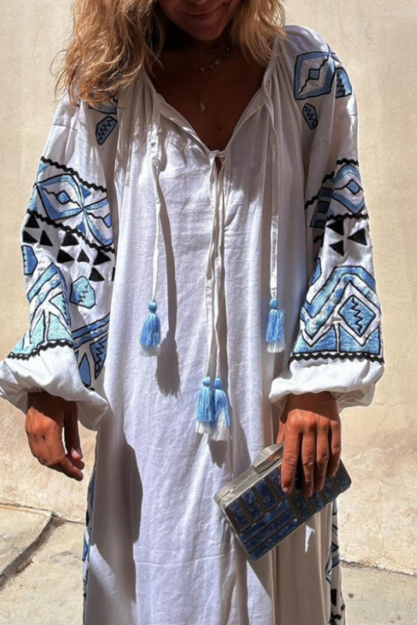 White Print Long Dress